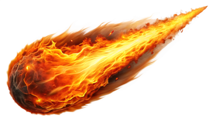 A glowing meteor with a tail of red-hot flames, isolated on white background PNG