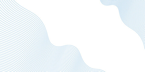 Abstract background with wavy blue lines on a white background. The blue lines create a flowing, textured pattern on the white surface. Minimal abstract gradient wavy line vector background