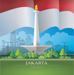 Vector illustration, one of the icons of the city of Jakarta, namely Monas or the National Monument.