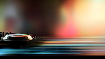Naklejka premium Turntable on Colorful Abstract Background with Blurred Stripes and Light Effects