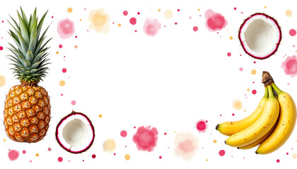 Vibrant fruit border with tropical elements.