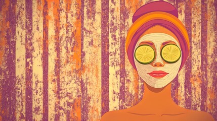 indulge in self-care: a serene spa poster featuring a woman with a face mask and cucumber slices, perfect for beauty routine inspiration in your wellness space!