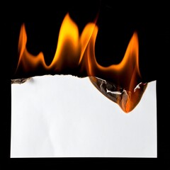 Fire on white paper, isolated on black background