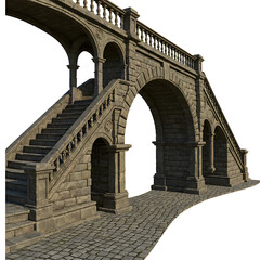 Fototapeta premium Decorative Stone Bridge with Railings and Arches On Transparent Background