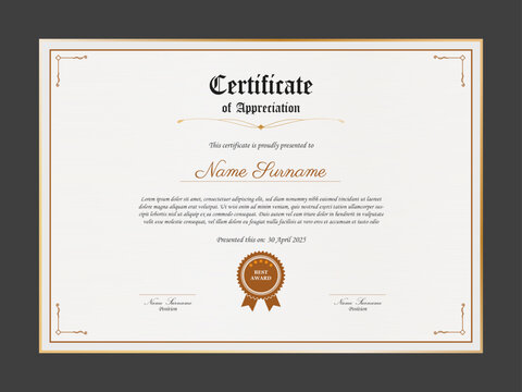 Retro certificate of appreciation template. Multipurpose certificate design with vintage ornament.