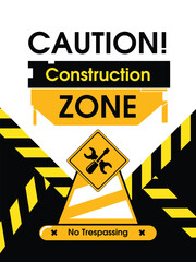 Construction Zone Warning Sign Design With Tools And No Trespassing Notice Symbolizing Safety