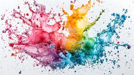 Colorful splash of paint creating dynamic abstract composition on white background