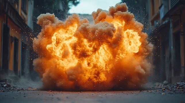 Fiery explosion amidst urban setting