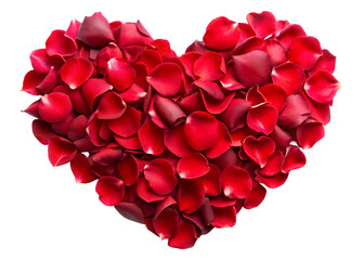 heart shaped red rose petals clipart image on transparent background