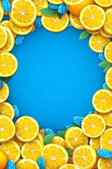 Lush citrus frame with blue speckled accents for vibrant summer projects