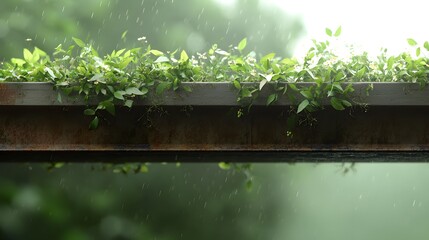 Fresh Green Leaves on a Rain-soaked Surface with Soft Focus Background