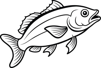 cod fish outline vector illustration  on white background