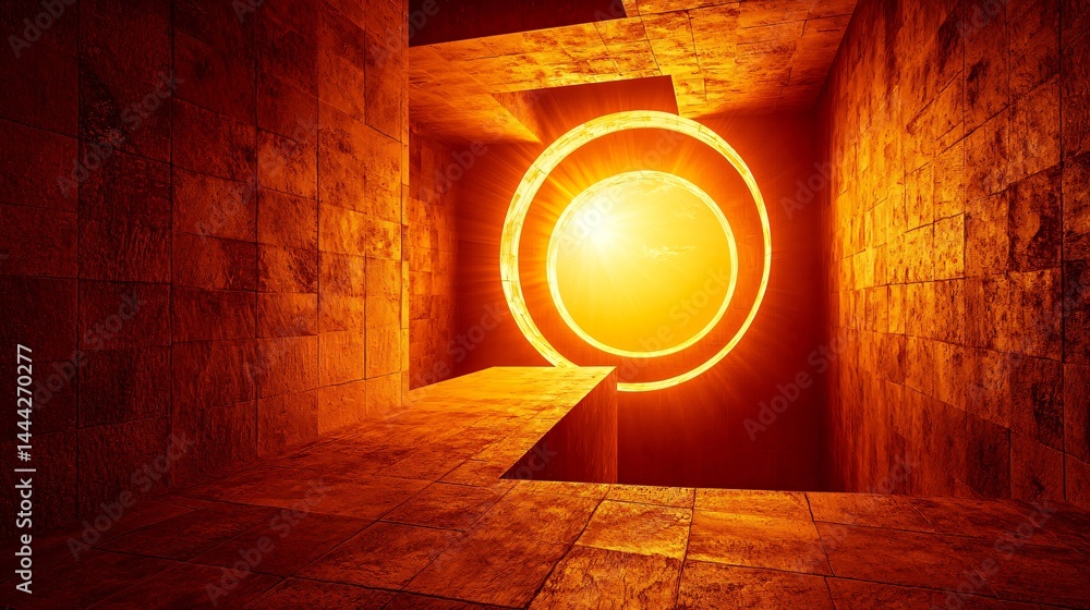 Poster mysterious light emanating from a hole creating a surreal dreamlike scene of eclipsing light and por