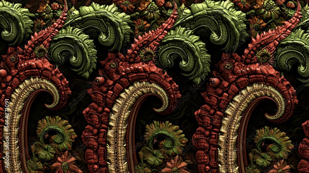 Poster a vibrant bunch of green and red plants displaying abstract art with fractal patterns and a diffused