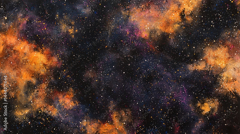 Poster ethereal nebula filled with glimmering stars illuminated by cosmic light captured with a drone view 