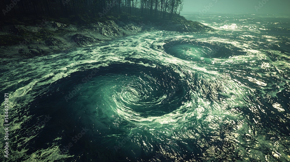 Aufkleber serene river with captivating swirl patterns and moody shadow play creating an enigmatic atmosphere 