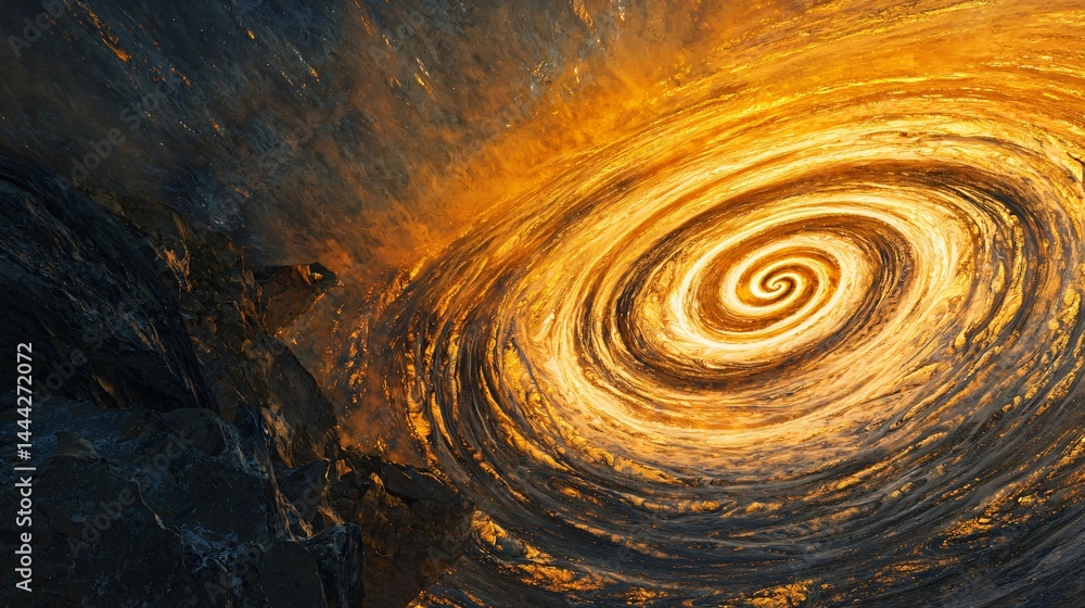 Poster mysterious spirally swirl in a dark cave illuminated by enigmatic energy fields and dreamlike aurora