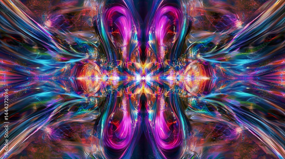 Poster a colorful abstract design featuring hyperbolic energy loops that glow and create a stunning visual 