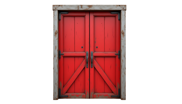 Rustic red barn doors with vintage charm.