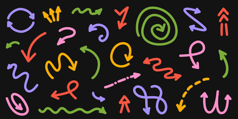 Hand drawn arrows set for business plan, presentation and education. Vector illustration