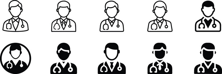 Doctor Icon – A Male Doctor with a Stethoscope Representing Healthcare Professional and Medical Services, doctor icon set, doctor silhouette
