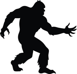 Epic Bigfoot Silhouette Vector Collection Featuring Forest, Mountain, and Mythical Cryptid Scenes in Minimalist Black Style