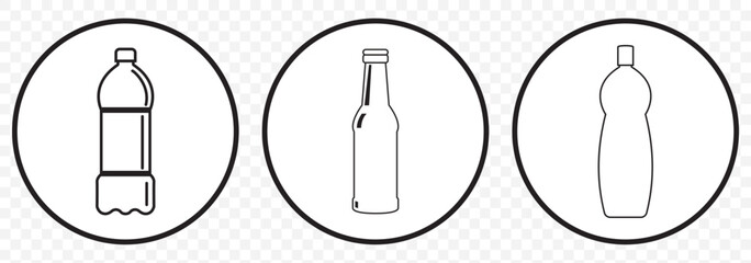 Bottle icon Thin line art isolated Water bottle with liquid drop icon on Transparent Background. EPS 10.