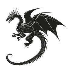 Silhouette of a fantasy dragon with wings and curled tail
