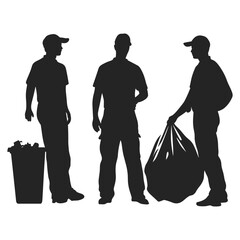 Silhouette of two sanitation workers collecting garbage