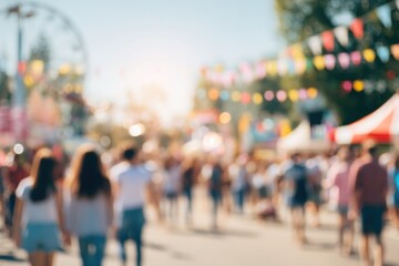 bustling summer festival scene with blurred people in background for minimalistic clean image