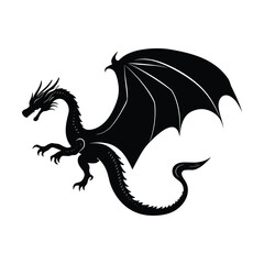 Silhouette of a fantasy dragon with wings and curled tail
