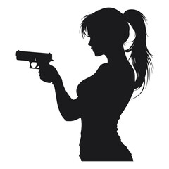 Silhouette of a woman aiming a gun in action pose