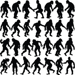 Epic Bigfoot Silhouette Vector Collection Featuring Forest, Mountain, and Mythical Cryptid Scenes in Minimalist Black Style