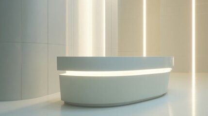Fototapeta premium clean minimalist setting features futuristic podium bathed in soft light emphasizing sleek lines and modern aesthetics