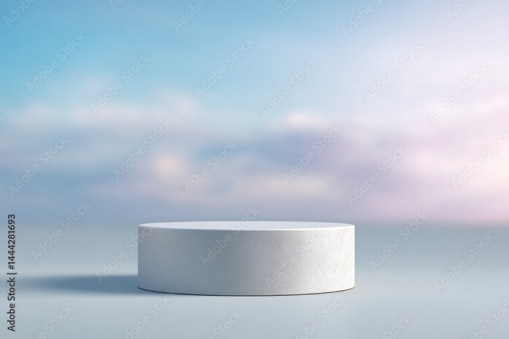 Poster clean minimalistic image of futuristic empty podium set against soft background