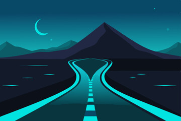 Empty highway line through a mountain landscape at sunset, illustrating a journey of speed and success
