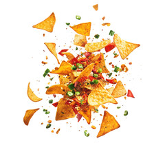 Flying Spicy Nacho Chips with Peppers PNG