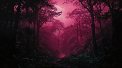 Pink Moonlit Forest Path
