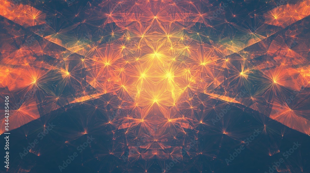 Poster bright orange and yellow pattern creating a warm and inviting abstract design with geodesic elements