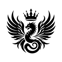 Naklejka premium Royal Winged Dragon with Crown Tattoo Vector Emblem