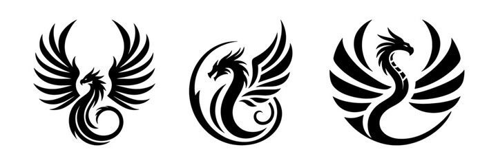 Fototapeta premium Set of Tribal Phoenix and Dragon Tattoo Vector Icons