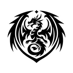 Black Tribal Dragon Crest Emblem Vector Illustration