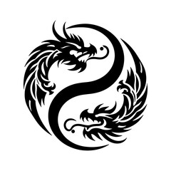 Yin Yang Dragon Phoenix Tribal Symbol Vector Illustration