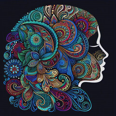  Mandala Silhouette Decorative Profile Portrait - Vibrant Jewel Tone Graphic Art