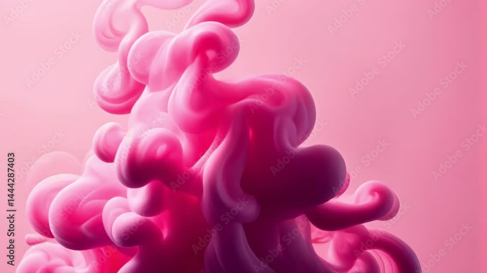 Poster vibrant display of swirling pink smoke and liquid creates abstract, dynamic visual of soft forms, ev