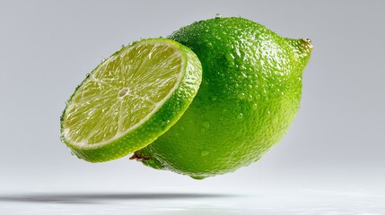 Fresh Lime Still Life Featuring a Slice with Water Droplets