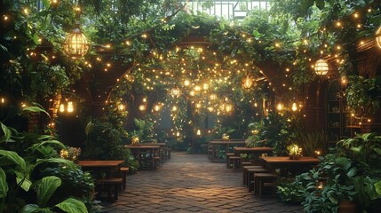 Enchanted Garden Patio with String Lights