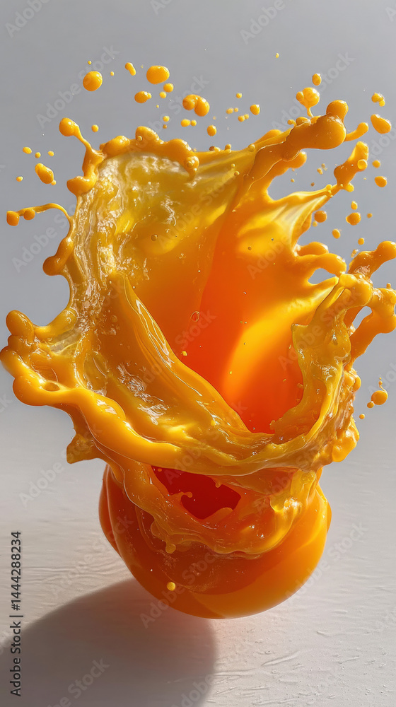Poster orange juice splash: a vibrant burst of orange juice creates a dynamic and visually stunning splash,
