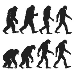 Epic Bigfoot Silhouette Vector Collection Featuring Forest, Mountain, and Mythical Cryptid Scenes in Minimalist Black Style