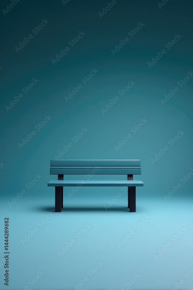 Poster lone bench from train station set against smooth solid color backdrop isolated for minimalistic focu